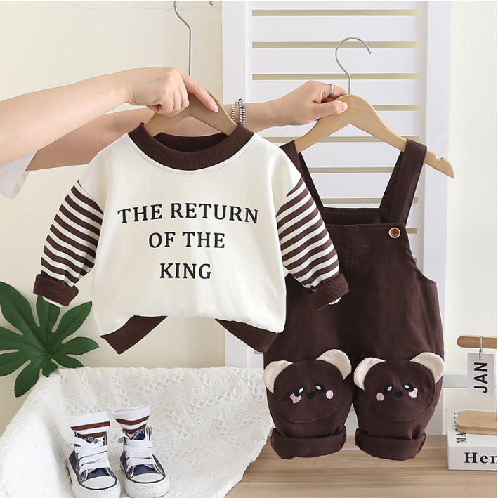 Kids Overalls Outfit with Bear Patch β Light Brown or Dark Brown (1-5 Years)